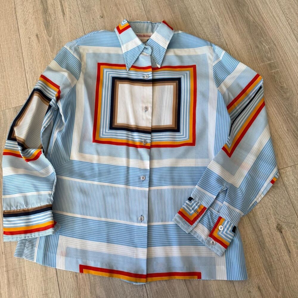 Elles Belles Vintage 70s Small Women's Blouse Geometric Colorful Aldi Retro Twee